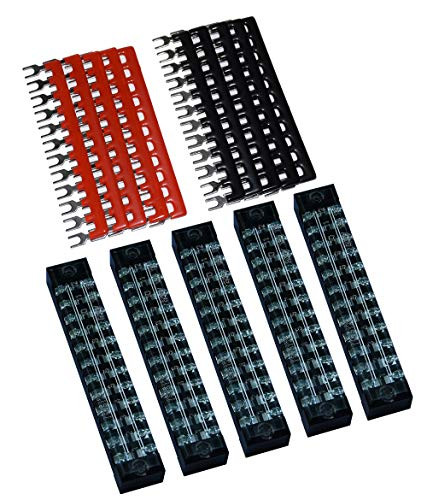 5 Pcs Dual Row 12 Position Screw Terminal Strip 600V 15A - 400V 15A 12 Postions Pre Insulated Terminal Barrier Strip Red-Black 10 Pcs