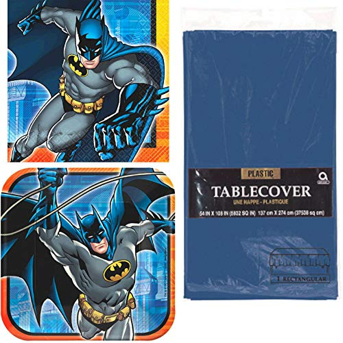 Batman - Napkins  Plates  Tablecover  Happy Birthday Party Bundle for 16 People - Includes 1 Maze Game Activity Card by ClassicVariety