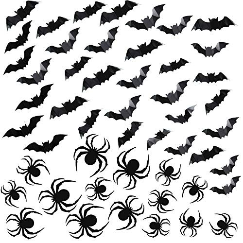 160 PCS Halloween removable 3D Bats Spiders Stickers PVC Wall Bat Spiders Decals Wall Stickers for Home Window Decor Party Supplies