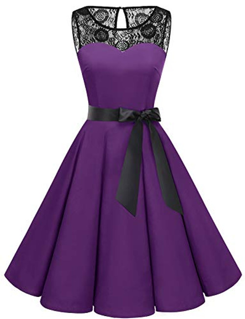 Bbonlinedress Womens 1950s Vintage Rockabilly Swing Dress Lace Cocktail Prom Party Dress Purple M