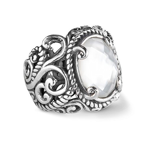 Carolyn Pollack Sterling Silver White Mother of Pearl Gemstone Crystal Quartz Doublet Ring Size 5
