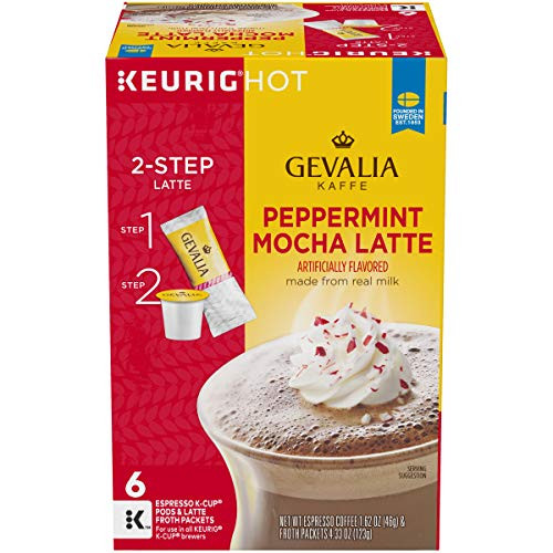 Gevalia Peppermint Mocha Latte Espresso K-Cup Coffee Pods and Froth Packet -6 Pods and Froth Packets-