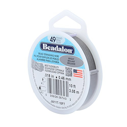 Beadalon Bead Stringing Wire 49-Strand 0-018 -0-46 mm- 10 ft -3-05 m- Bright  018-Inch-10-Feet