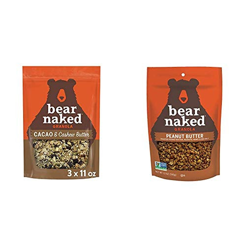 Bear Naked Cacao and Cashew Butter Granola - Non-GMO Project Verified - 11oz Bag -3 Pack- and Peanut Butter Granola - Non-GMO  Kosher Dairy  Vegetarian