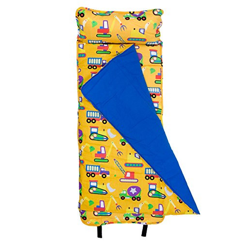 Wildkin Original Nap Mat Olive Kids by Children's Original Nap Mat with Built in Blanket and Pillowcase Pillow Insert Included Premium Cotton and Microfiber Blend Ages 3-7 years Under Construction