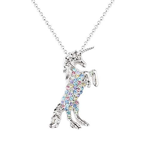luomart Girls Unicorn Pendant Necklaces Jewelry Gift White Gold Plated Austrian Crystal Birthstone for Kids Teens Women -Mix Light-