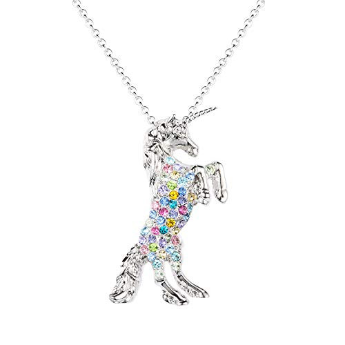 luomart Girls Unicorn Pendant Necklaces Jewelry Gift White Gold Plated Austrian Crystal Birthstone for Kids Teens Women -Mix Dark-