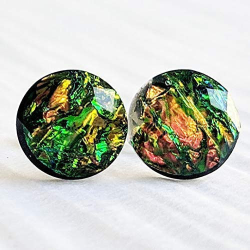 Dark Fire Opal Resin Stud Earrings - 10mm - Hypoallergenic Titanium Posts