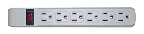 10 Feet Surge Protector, Flat Rotating Plug, 6 Outlet, Horizontal Outlets, Plastic, Power Cord, Gray - 3-Pack