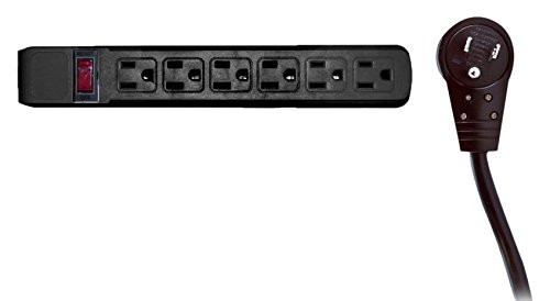 10 Feet Surge Protector, Flat Rotating Plug, 6 Outlet, Horizontal Outlets, Plastic, Power Cord, Black - 3-Pack