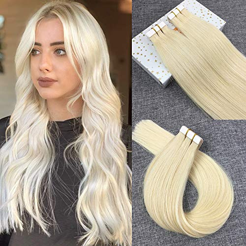 Reysaina 24inch 50g 20pcs Platinum Blonde Tape in Human Hair Extensions 60 Seamless Skin Weft 100 Real Remy Invisible Tape Hair Extensions