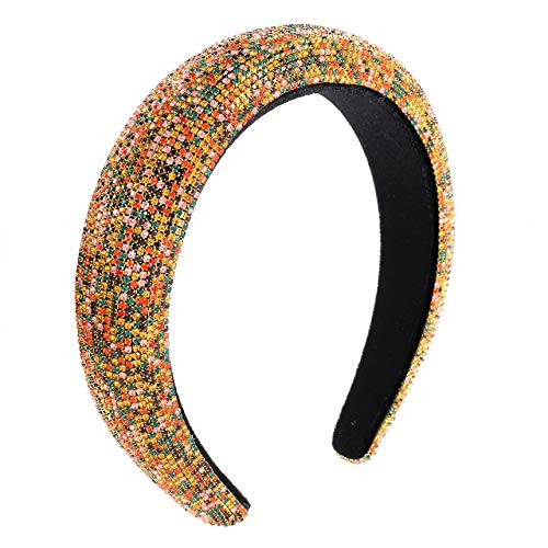 CENAPOG Rhinestone Padded Headband Bejewelled Crystal Embellished Hairband Sparkly Velvet Padded Wide Hair Hoop Party Headdress for Women Girls -multi