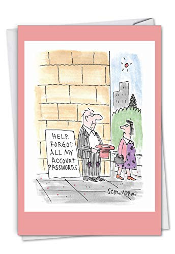 NobleWorks  Password Beggar - Cartoon Belated Birthday Greeting Card - Late Birthday Card Gift from Men  Husband -with Envelope- C7265BEG