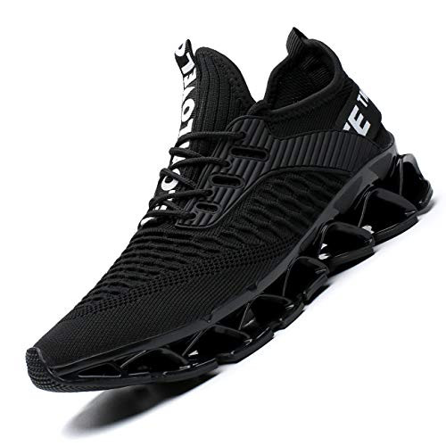 Chopben Mens Running Shoes Blade Non Slip Fashion Sneakers Breathable Mesh Soft Sole Casual Athletic Lightweight Walking Shoes-11 Full Black-