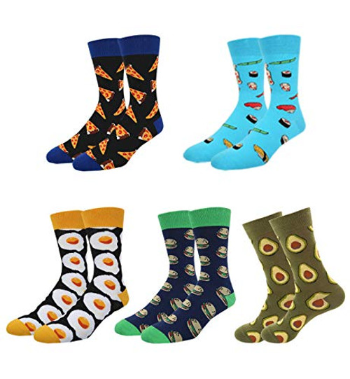 Mens Funny Novelty Crew Socks Crazy Fun Funky Graphics Pattern Cotton Dress Socks Gift 5 Pairs Food Mens Funny Novelty Crew Socks Crazy Fun Funky Graphics Pattern Cotton Dress Socks Gift 5 Pairs Food