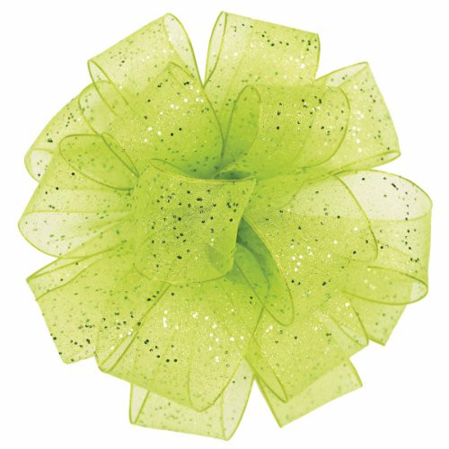 Offray Wired Edge Cosmic Glitz Craft Ribbon  1 1-2-Inch x 9-Feet  Citrus Green