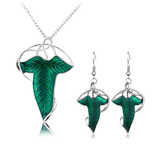 PPX Lord of The Rings Elven Green Leaf Earrings and Necklace for Woman Girls PPX Lord of The Rings Elven Green Leaf Earrings and Necklace for Woman Girls