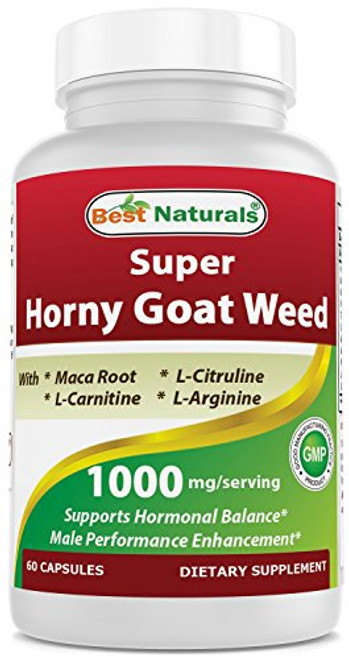 Best Naturals Horny Goat Weed Extract with Maca  Ginseng and Arginine  60 Capsules - Natural Performance and Libido Boost Complex for Men and Women