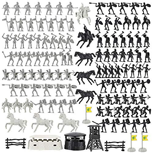 Liberty Imports Action Figures Roman Medieval Knights Army Men Classic Soldiers Toys Playset with Horses and Accessories -120 Pcs-
