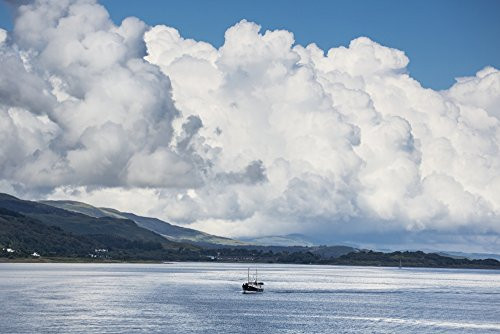 Billowing cloud and a boat in the ocean off the coast Isle of Mull Argyll and Bute Scotland Poster Print -19 x 12-