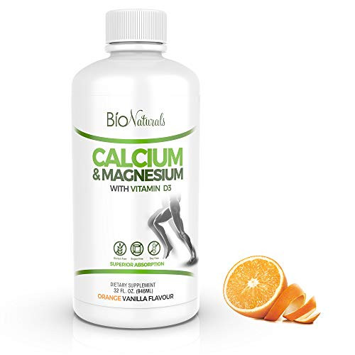 Bio Naturals Calcium and Magnesium Liquid Supplement with Vitamin D3 - Natural Formula  FOUR Types of Calcium Supports Strong Bones with Superior Absorp