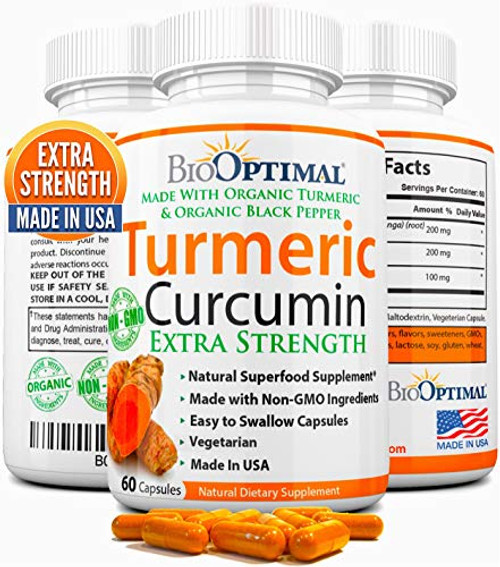BioOptimal Organic Turmeric Capsules  2 Month Supply  Turmeric Curcumin Supplement  Organic Turmeric with Black Pepper  Non-GMO  Extra Strength  Joint