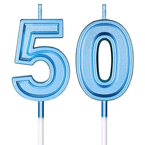 50th Birthday Candles Cake Numeral Candles Happy Birthday Cake Candles Topper Decoration for Birthday Wedding Anniversary Celebration Supplies -Blue-