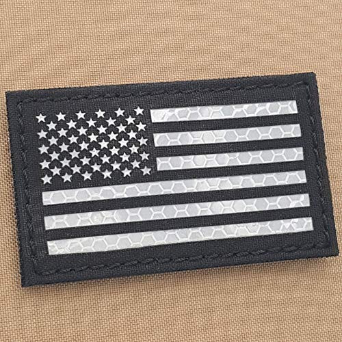 Black and White USA America Flag 2x3-5 Solas Reflective SAR Search and Rescue Tactical Morale Hook-and-Loop Patch
