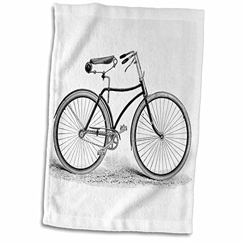 3D Rose Black and White Vintage Bicycle Pen and Ink Drawing Print-Old-Fashioned Cycler Cycling Bike Towel  15 x 22  Multicolor