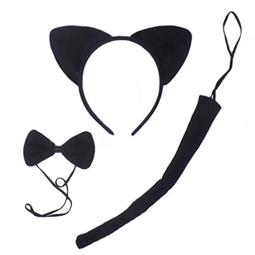 Black Cat Headband Ear with Tail and Bow Tie Halloween Decoration