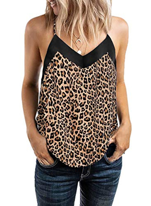 BLENCOT Womens Printed Summer V Neck Strappy Embroidery Tank Tops Loose Casual Sleeveless Shirts Blouses Leopard S BLENCOT Womens Printed Summer V Neck Strappy Embroidery Tank Tops Loose Casual Sleeveless Shirts Blouses Leopard S