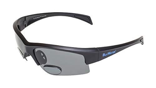 BluWater Bifocal 2 Series Polarized Sunglasses  2-0 Lens Magnification  Smoke Lens  Matte Black Frame