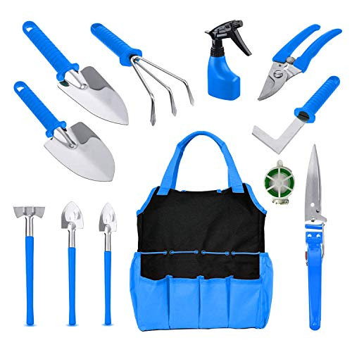 BNCHI Gardening Tools Set 12 Pieces Stainless Steel Garden Hand Tool  Gardening Gifts for Women Men Gardener -Blue-