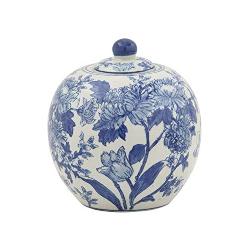 Creative Co-Op Blue & White Decorative Stoneware Jar with Lid