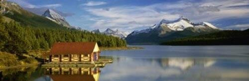 Boathouse at the lakeside Maligne Lake Jasper National Park Alberta Canada Poster Print -36 x 12-