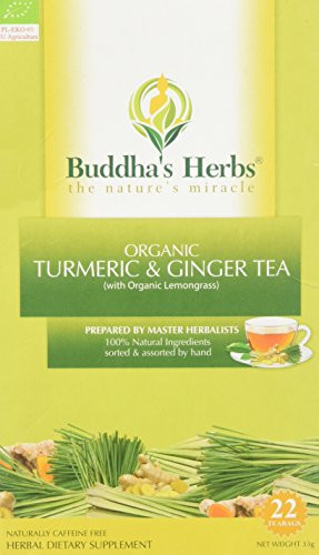 Buddha's Herbs Organic Turmeric, Ginger and Lemongrass Tea, 22 Tea Bags (Pack of 2)