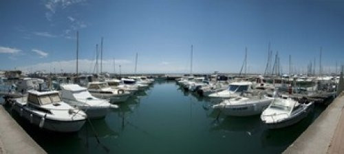 Posterazzi Boats docked in the small harbor Saintes-Maries-De-La-Mer Bouches-Du-Rhone Provence-Alpes-Cote dAzur France Poster Print  -30 x 14-