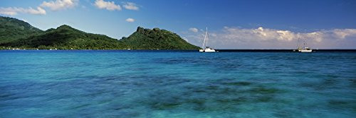 Posterazzi PPI152638L Boats in The Pacific Ocean Tahiti French Polynesia Poster Print  36 x 12  Varies