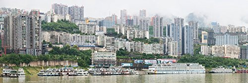 Boats in Yangtze River with skyscrapers in the background China Poster Print -12 x 36-