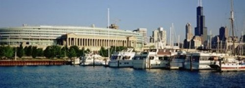 Boats Moored At A Dock Chicago Illinois USA Poster Print -36 x 13-