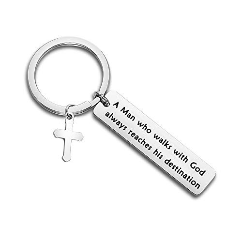bobauna Walk with God Religious Keychain Cross Keychain Inspirational Christian Gift Scripture Jewelry -Walk with god Keychain-