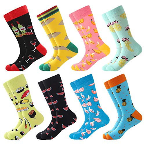 Bonangel Mens Fun Dress Socks - Colorful Funny Novelty Crazy Crew Socks Packs with Cool Argyle Pattern -Pineapple 1-
