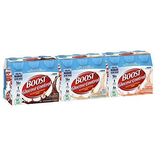 Boost Glucose Control Nutritional Drink Variety Pack  1 Chocolate  1 Vanilla  1 Strawberry  6 Bottles-Pack  3 Packs -18 Bottles Total-