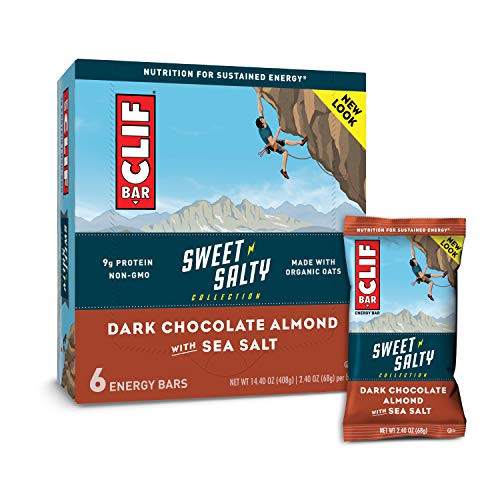 CLIF BAR - Sweet and Salty Energy Bars - Dark Chocolate Almond with Sea Salt -2-4 Ounce Protein Bars  6 Count-