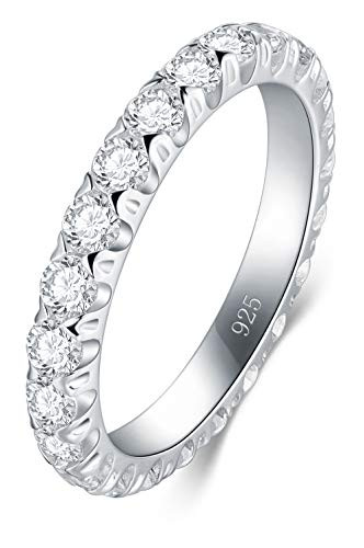 BORUO 925 Sterling Silver Ring  Cubic Zirconia CZ Wedding Band Stackable Ring 3mm Size 6