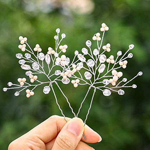 Fstrend Bridal Wedding Hair Pins Silver Sparkly Rhinestones Hairpin Clip Pearl Bride Hair Accessories for Women and Girlss-Pack of 2- -silver-