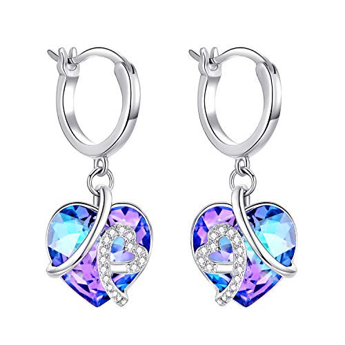 Sterling Silver Hoop Earrings for Women with Swarovski Crystals Heart Love Knot Dangle Earrings Jewelry Gift for Wife Girlfriend on Valentines Day - Sterling Silver Hoop Earrings for Women with Swarovski Crystals Heart Love Knot Dangle Earrings Jewelry Gift for Wife Girlfriend on Valentines Day -