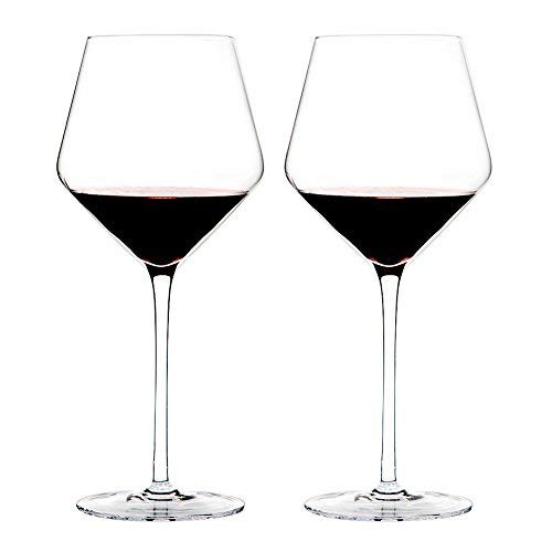 Triangle 23oz  Hand Blown Lead-free Crystal Glass Burgundy-Pinot Noir Red Wine Glasses  Set of 2  Large Bowl and Long Stem  Wedding Gift Set