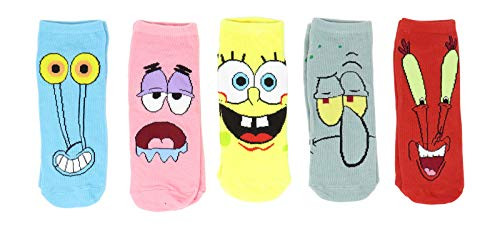 Hyp Spongebob Squarepants Characters Juniors-Womens 5 Pack Ankle Socks Size 4-10