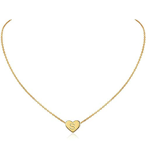 Heart Initial Necklace  18K Gold Plated Stainless Steel Tiny Heart Letter S Necklace Dainty Small Lovely Heart Pendant Personalized Name Necklace for